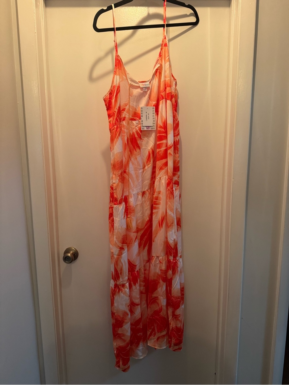 LuLaRoe Carina Orange and White Floral Tiered Maxi Dress